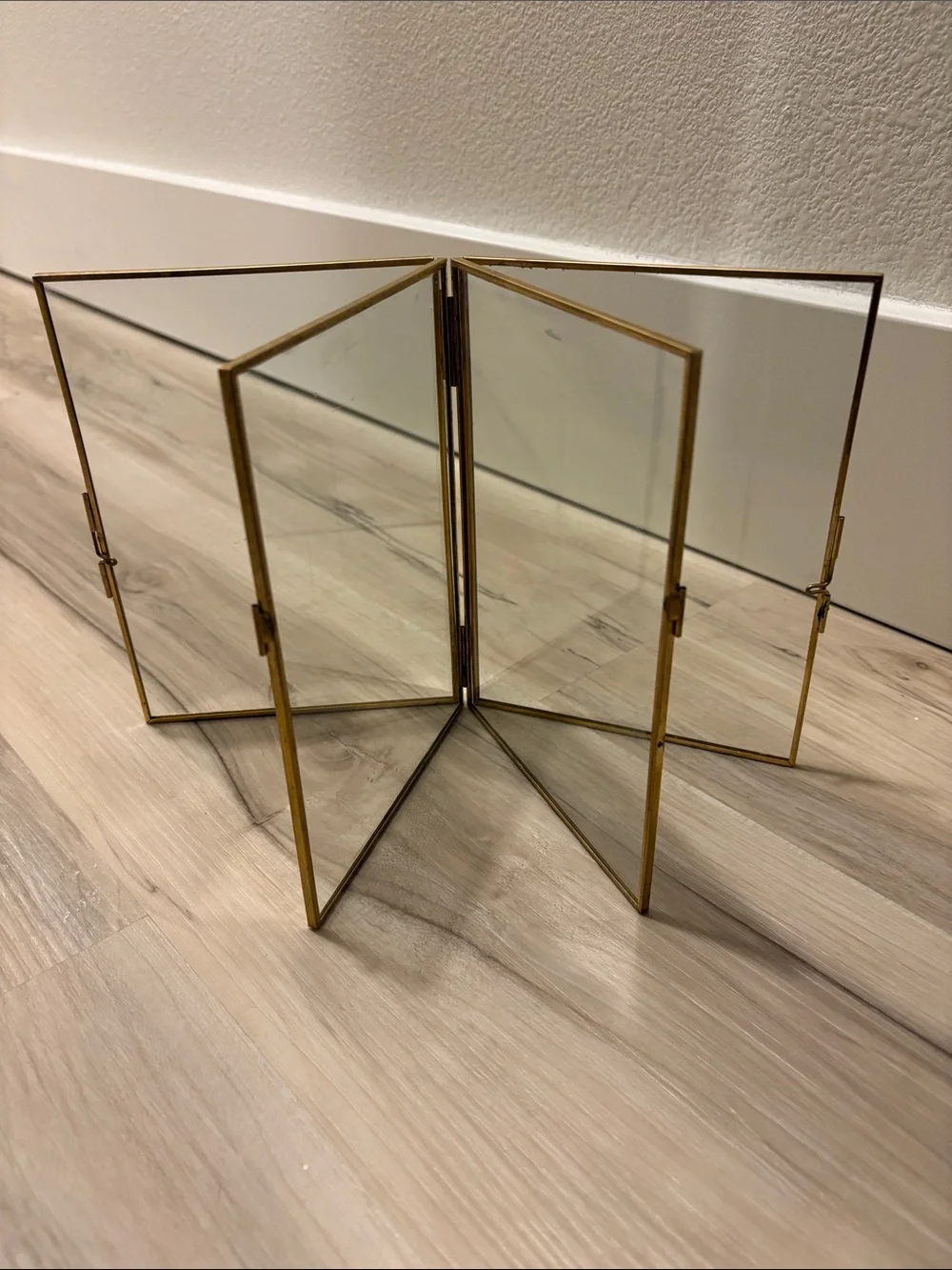 Vintage Brass & Glass 4-Panel Folding Photo Frame